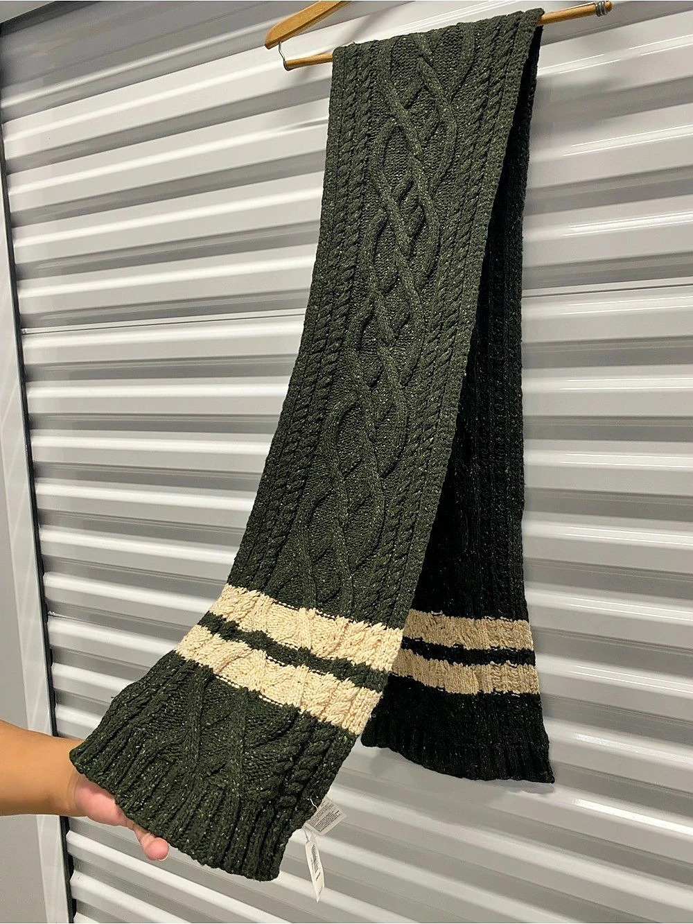 GAP Donegal Scarf Striped Wool Scarf in Green & Cream NWT